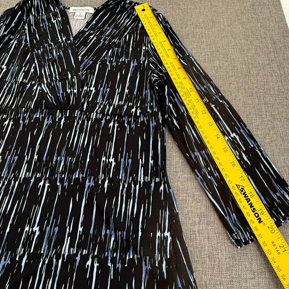 Liz Claiborne Blouse V-Neckline Top Medium Stretchy Black Blue Long Sleeve - Picture 6 of 11